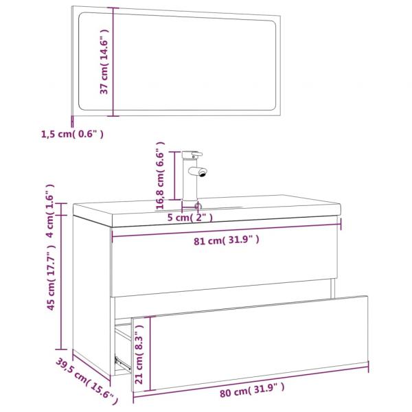 Badmöbel-Set Grau Sonoma Holzwerkstoff