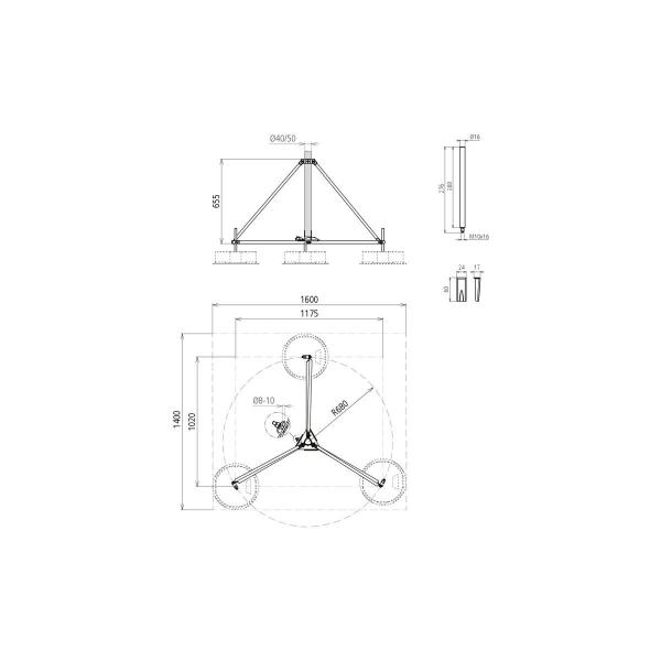 Dehn Stative für Fangstangen D40 und Stützrohre Ausführung klappbar DBS KB D40.50 RA560 STTZN (105200)