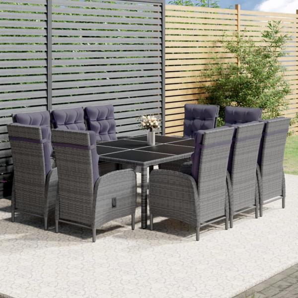 ARDEBO.de - 11-tlg. Garten-Essgruppe Poly Rattan Grau