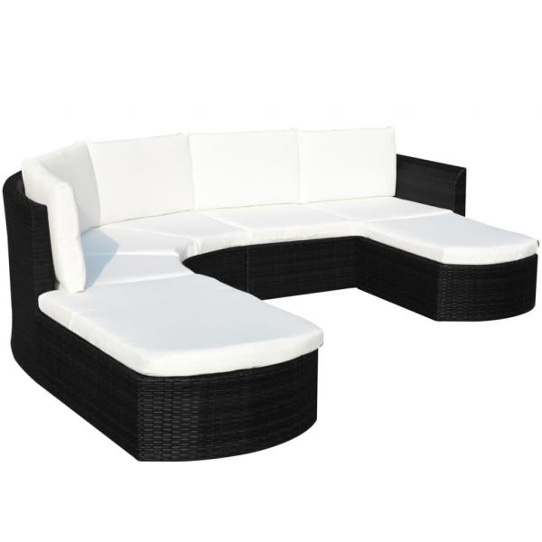 4-tlg. Garten-Lounge-Set mit Auflagen Poly Rattan Schwarz