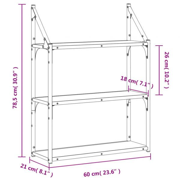 Wandregal 3 Fächer Grau Sonoma 60x21x78,5 cm Holzwerkstoff