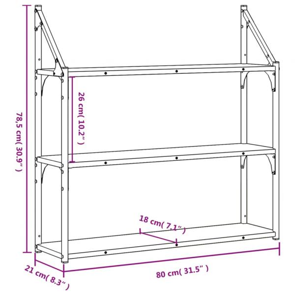 Wandregal 3 Fächer Sonoma-Eiche 80x21x78,5 cm Holzwerkstoff