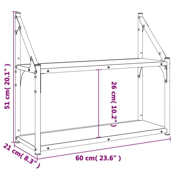 Wandregal 2 Fächer Schwarz 60x21x51 cm Holzwerkstoff