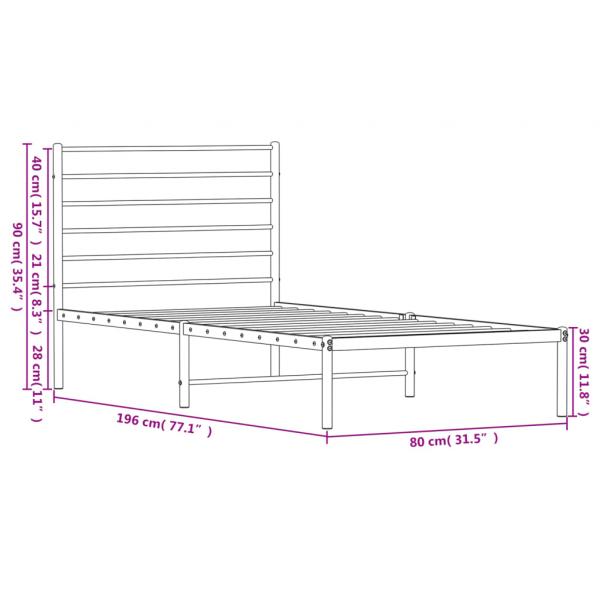 Bettgestell mit Kopfteil Metall Weiß 75x190 cm