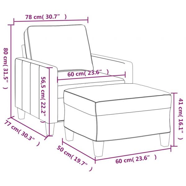 Sessel mit Hocker Dunkelgrau 60 cm Stoff