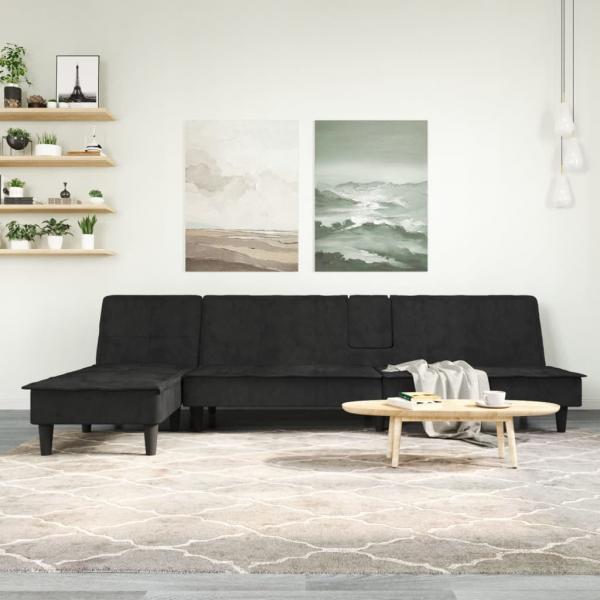 ARDEBO.de - Schlafsofa in L-Form Schwarz 255x140x70 cm Samt