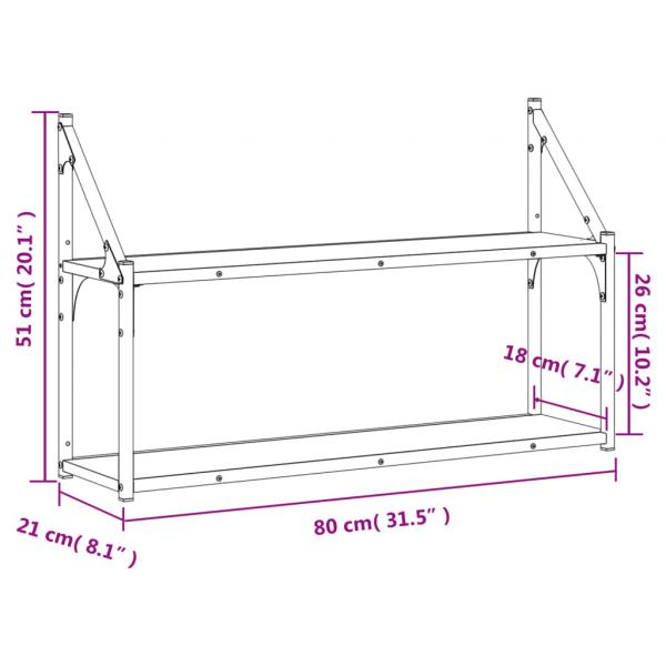 Wandregal 2 Fächer Grau Sonoma 80x21x51 cm Holzwerkstoff