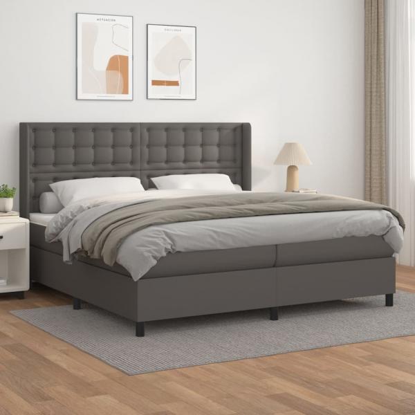 ARDEBO.de - Boxspringbett mit Matratze Grau 200x200 cm Kunstleder