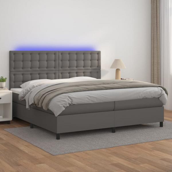 ARDEBO.de - Boxspringbett mit Matratze & LED Grau 200x200 cm Kunstleder