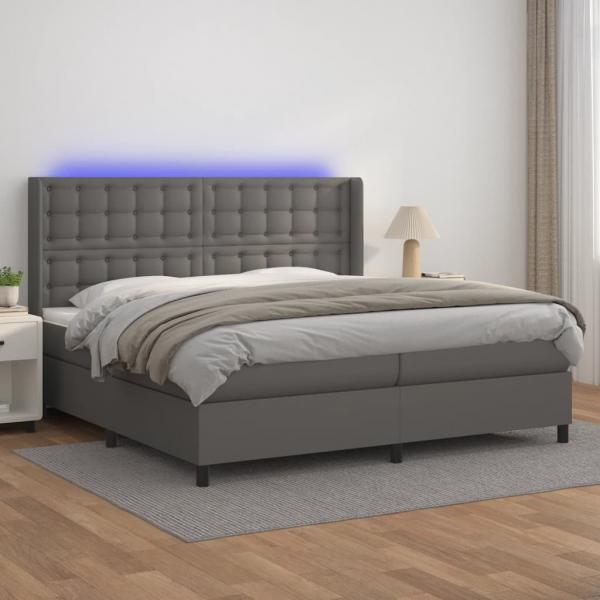 ARDEBO.de - Boxspringbett mit Matratze & LED Grau 200x200 cm Kunstleder