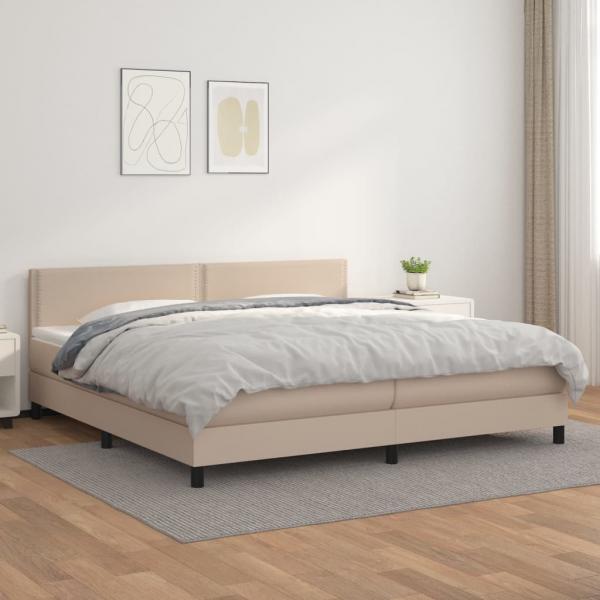 ARDEBO.de - Boxspringbett Matratze Cappuccino-Braun 200x200cm Kunstleder