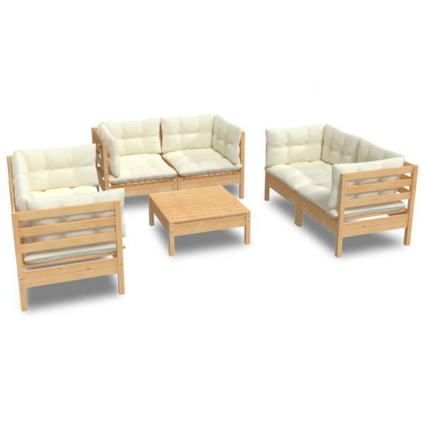 7-tlg. Garten-Lounge-Set mit Creme Kissen Massivholz Kiefer