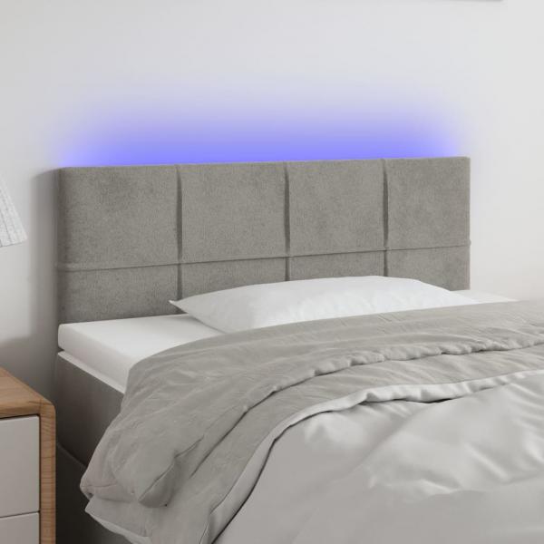 ARDEBO.de - LED Kopfteil Hellgrau 100x5x78/88 cm Samt