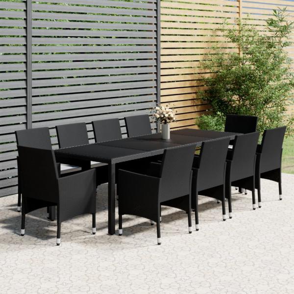 ARDEBO.de - 11-tlg. Garten-Essgruppe Poly Rattan Schwarz