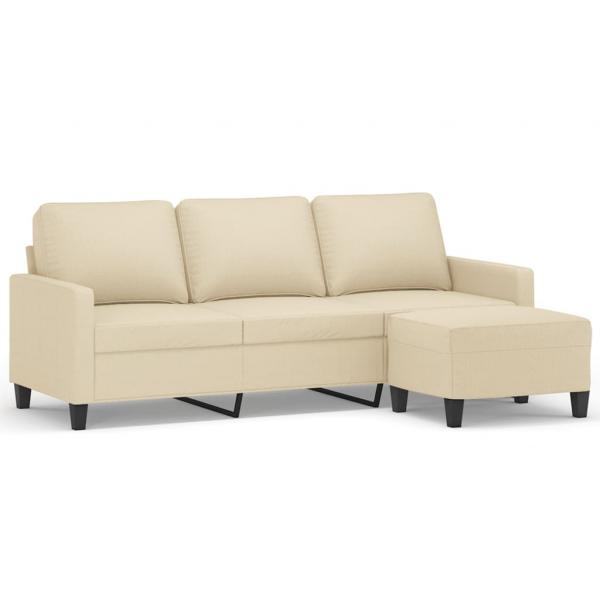 3-Sitzer-Sofa mit Hocker Creme 180 cm Stoff