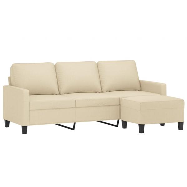 3-Sitzer-Sofa mit Hocker Creme 180 cm Stoff