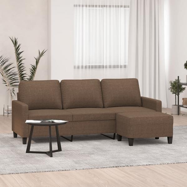 ARDEBO.de - 3-Sitzer-Sofa mit Hocker Braun 180 cm Stoff