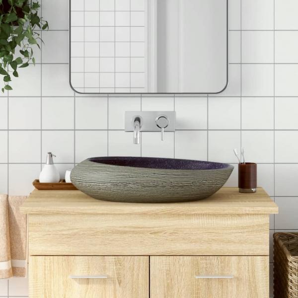 ARDEBO.de - Aufsatzwaschbecken Lila und Grau Oval 59x40x14 cm Keramik