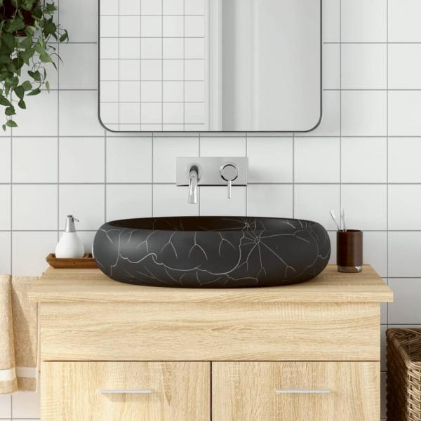 ARDEBO.de - Aufsatzwaschbecken Schwarz Oval 59x40x15 cm Keramik