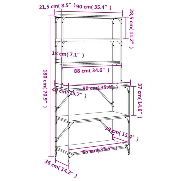 Bäckerregal 6 Fächer Grau Sonoma 90x40x180 cm Holzwerkstoff