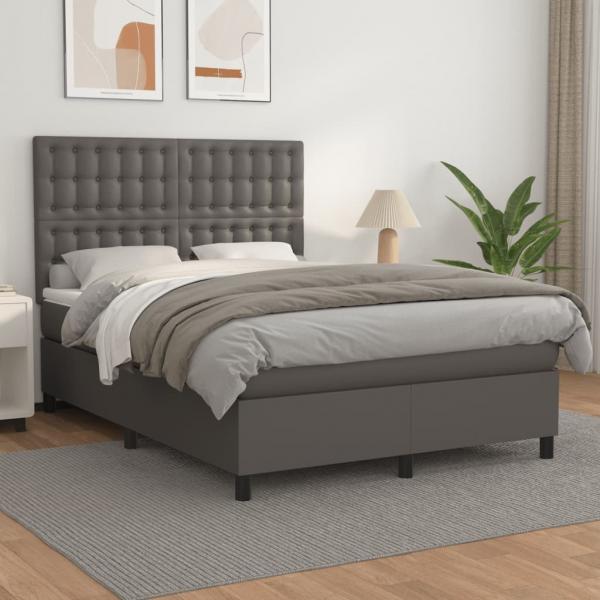 ARDEBO.de - Boxspringbett mit Matratze Grau 140x200 cm Kunstleder