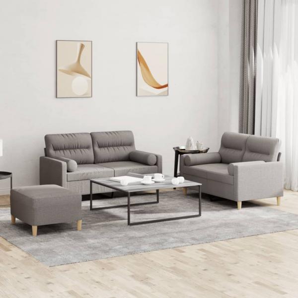 ARDEBO.de - 3-tlg. Sofagarnitur mit Kissen Taupe Stoff