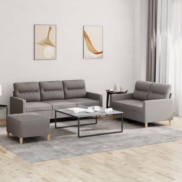 ARDEBO.de - 3-tlg. Sofagarnitur mit Kissen Taupe Stoff