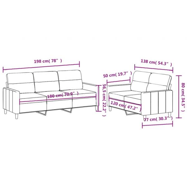 2-tlg. Sofagarnitur mit Kissen Taupe Stoff