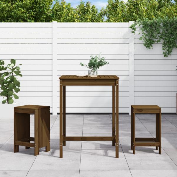 ARDEBO.de - 3-tlg. Gartenbar-Set Honigbraun Massivholz Kiefer