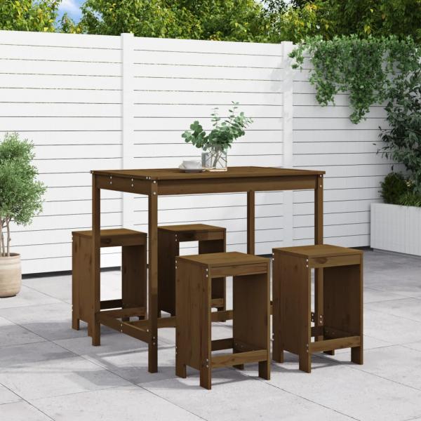 ARDEBO.de - 5-tlg. Gartenbar-Set Honigbraun Massivholz Kiefer