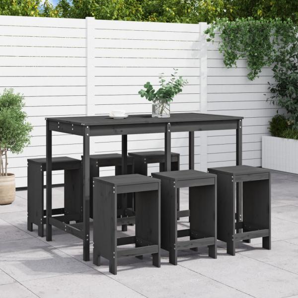 ARDEBO.de - 7-tlg. Gartenbar-Set Grau Massivholz Kiefer