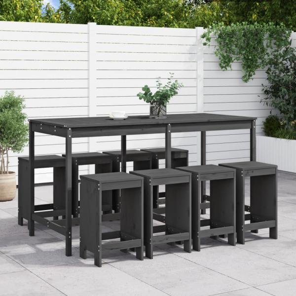 ARDEBO.de - 9-tlg. Gartenbar-Set Grau Massivholz Kiefer