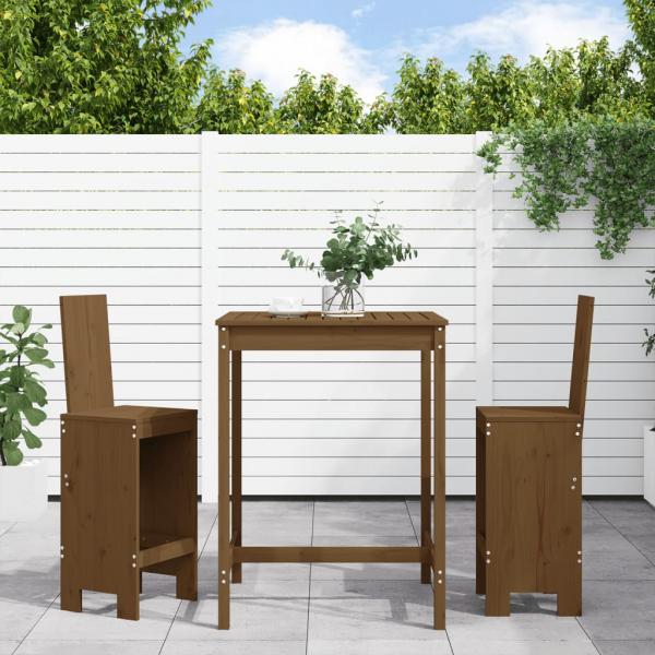 ARDEBO.de - 3-tlg. Gartenbar-Set Honigbraun Massivholz Kiefer