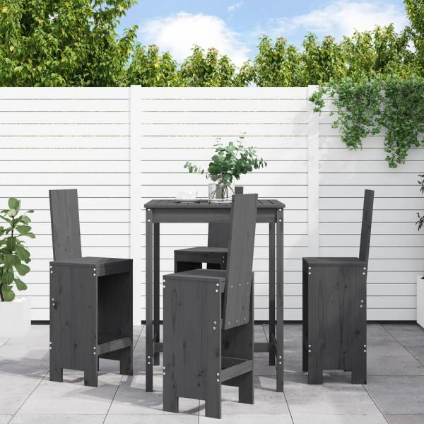 ARDEBO.de - 5-tlg. Gartenbar-Set Grau Massivholz Kiefer