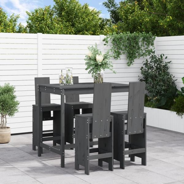 ARDEBO.de - 5-tlg. Gartenbar-Set Grau Massivholz Kiefer