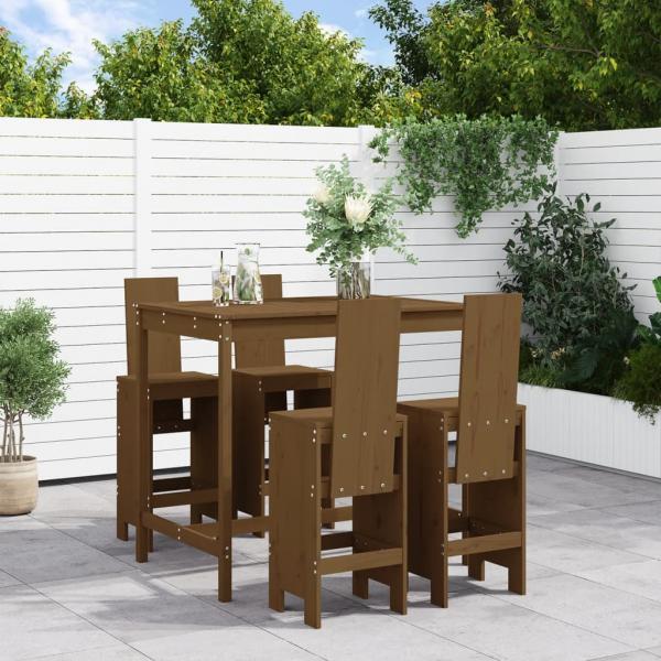 ARDEBO.de - 5-tlg. Gartenbar-Set Honigbraun Massivholz Kiefer