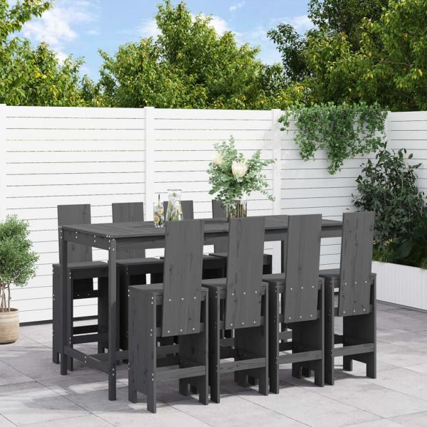 ARDEBO.de - 9-tlg. Gartenbar-Set Grau Massivholz Kiefer