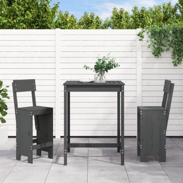 ARDEBO.de - 3-tlg. Gartenbar-Set Grau Massivholz Kiefer