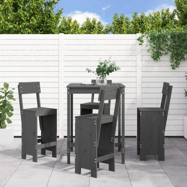 ARDEBO.de - 5-tlg. Gartenbar-Set Grau Massivholz Kiefer