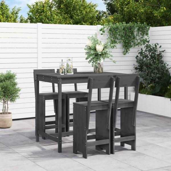 ARDEBO.de - 5-tlg. Gartenbar-Set Grau Massivholz Kiefer