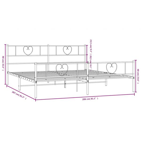 Bettgestell mit Kopf- und Fußteil Metall Schwarz 200x200 cm