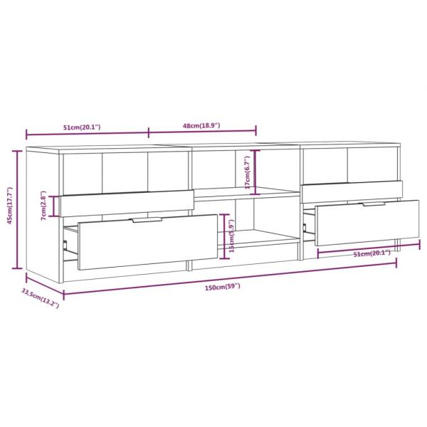 TV-Schrank Hochglanz-Weiß 150x33,5x45 cm Holzwerkstoff