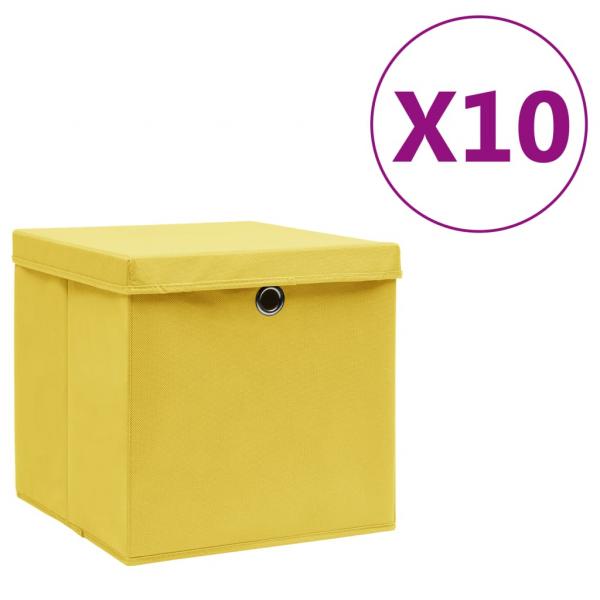 ARDEBO.de - Aufbewahrungsboxen mit Deckeln 10 Stk. 28x28x28 cm Gelb