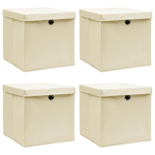 ARDEBO.de -  Aufbewahrungsboxen mit Deckel 4 Stk. Creme 32x32x32 cm Stoff