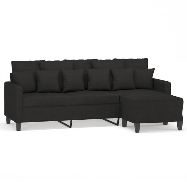 3-Sitzer-Sofa mit Hocker Schwarz 180 cm Stoff