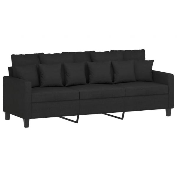 3-Sitzer-Sofa mit Hocker Schwarz 180 cm Stoff