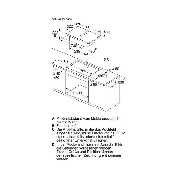 Siemens ED811FGA7iQ500 Induktionskochfeld mit Dunstabzug und Flachkanal 90 °vertikal L (ED811FQ15E+HZ9VDSB2), 80cm breit, rahmenlos, powerBoost, Schwarz