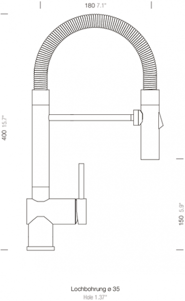 Schock Einhebelmischer Sina, gastroähnlicher Festauslauf, Hochdruck, Edelstahl massiv (515000EDM)