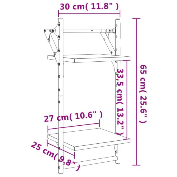 Wandregale mit 2 Ablagen & Stangen 2 Stk. Schwarz 30x25x65 cm