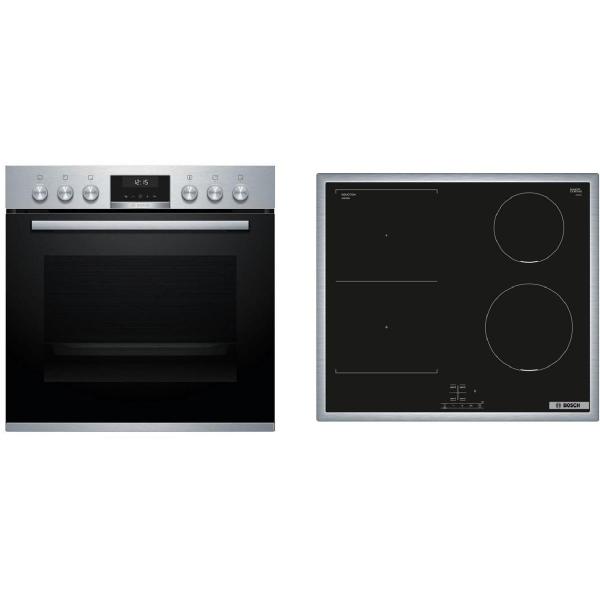 ARDEBO.de Bosch HND616LS62 EEK: A Einbauherd-Set mit Induktionskochfeld (HEA517BS1+NVS645CB6E), 60cm breit, Flex Induction, AutoPilot, Kindersicherung, 71L, edelstahl